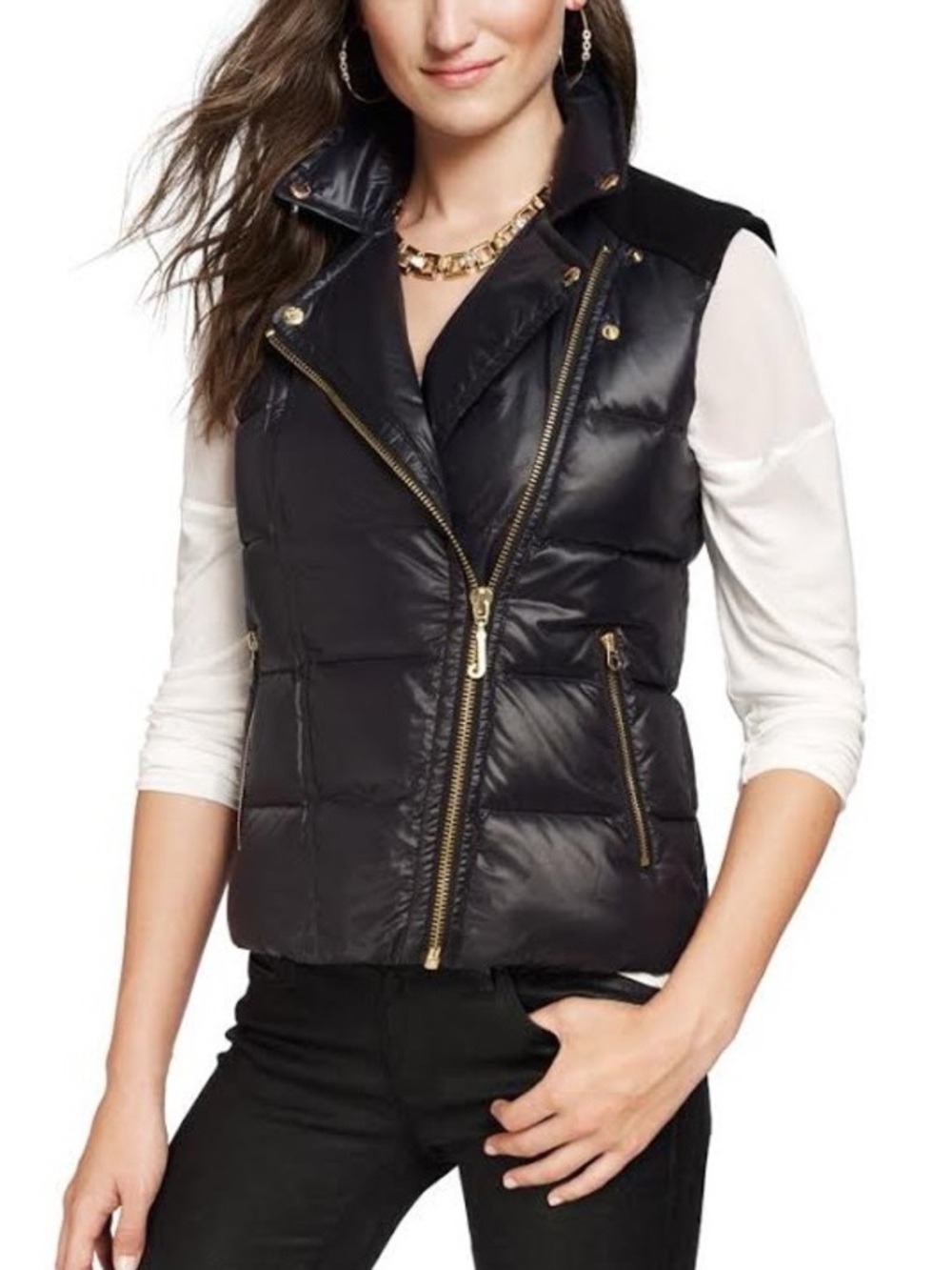 Juicy Couture Black Quilted Puffer Vest with Gold Hardware